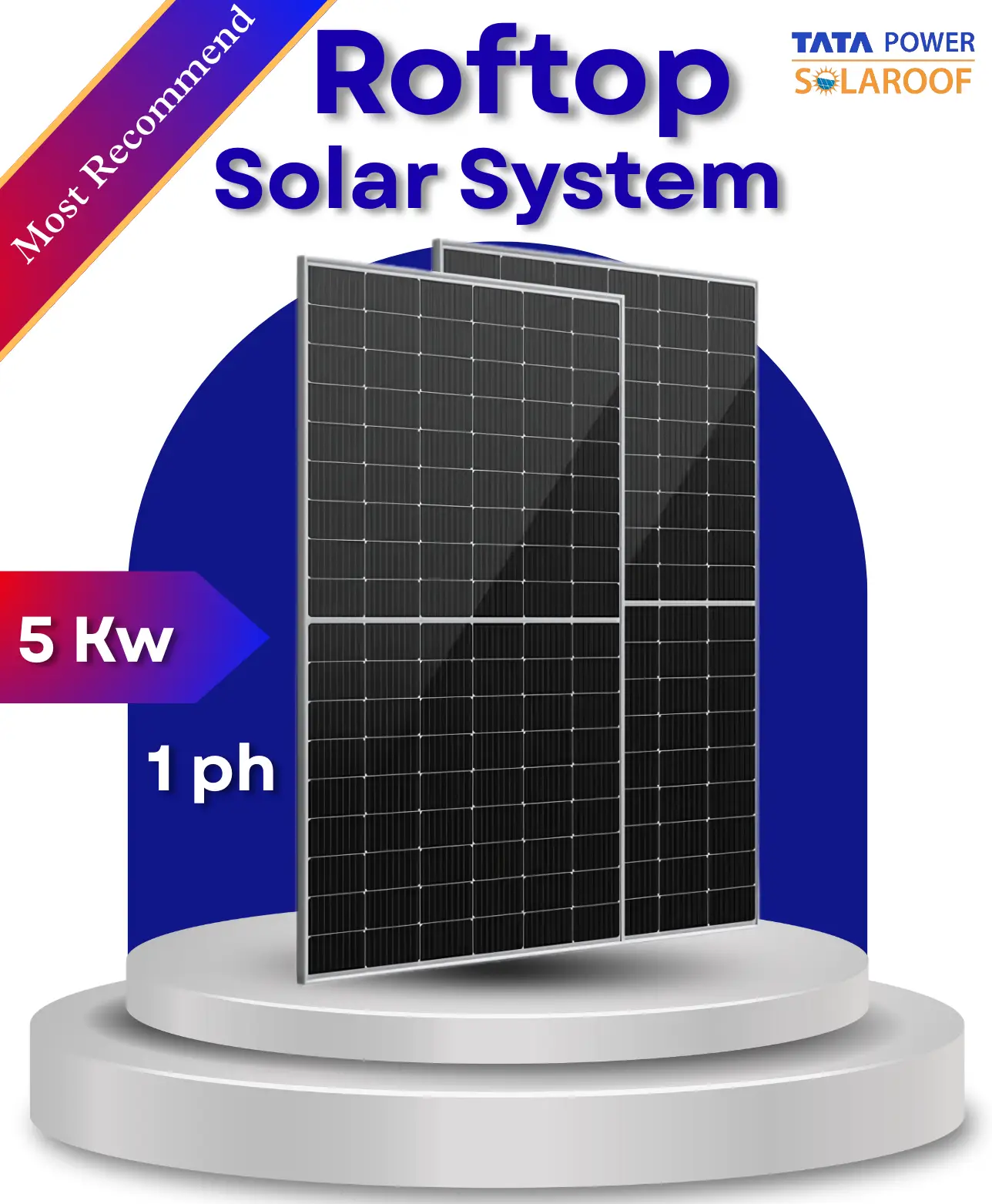 5.1 kW Tata Solar on Grid Solar System for Home with DCR  Bifacial Panel 1ph