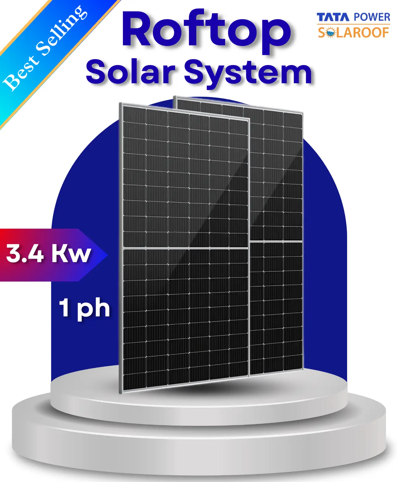 3.4 kW Tata Solar on Grid Solar System for Home with DCR  Bifacial Panel  1ph